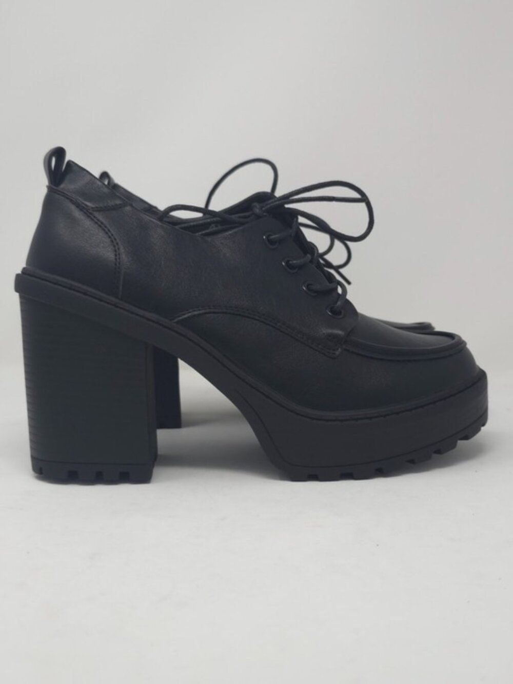 Charcoal Platform Chunky Heel Oxford Lace Up  Lug Sole Trendy - Picture 3 of 10